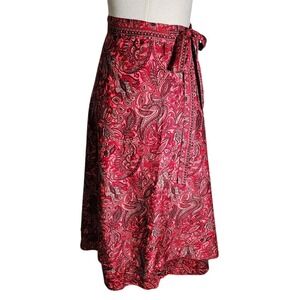 Colorful Paisley Floral True Wrap Midi Dress Reds and Greys One Size 33 Long